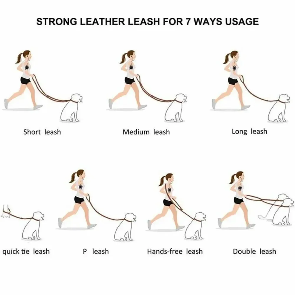 Dog Leash‎ Multifunctional Genuine Leather Hands Free Long Training Pet Leash